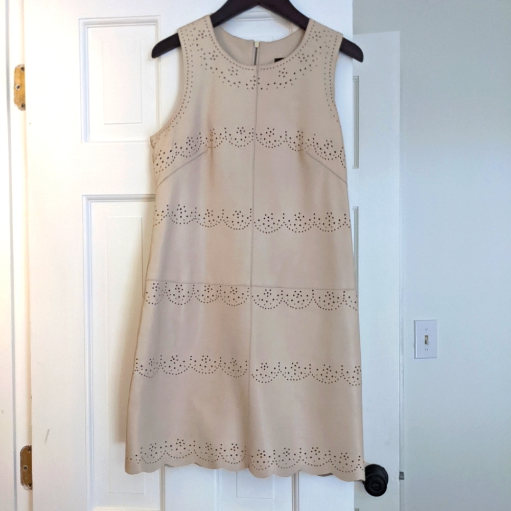 French Connection Leather Broderie Brogue Shift Dress Size 0 (Petite Friendly)